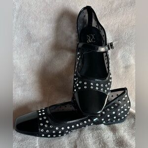 New York & Company Black Flats with Studded Decoration and Mary Jane Strap Size9